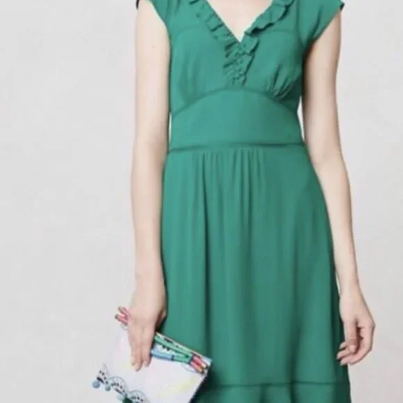 Maeve | Dresses | Anthropologie Maeve Pindot Green Ruffle Dress Solid Green  Womens Size | Poshmark